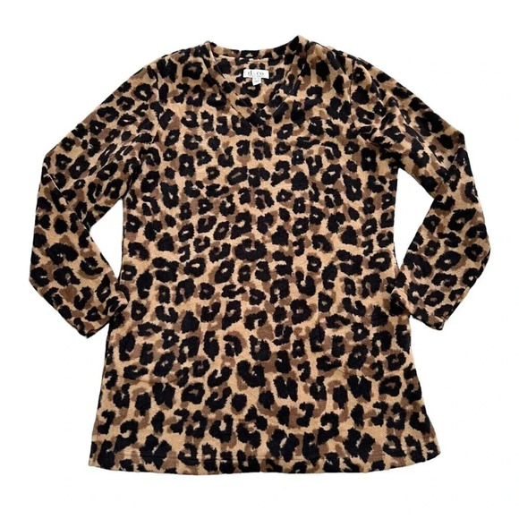 Denim & Co Animal Print Fleece Mini Shift Dress XS - Picture 1 of 3